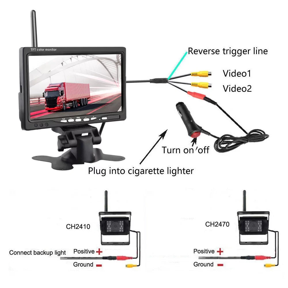 Rear Parking Wireless for Truck Vehicle Ir System, Vision RV 7" + Truck Podofo Backup Trailer Camera Monitor Bus Night 2 View Assistance Waterproof
