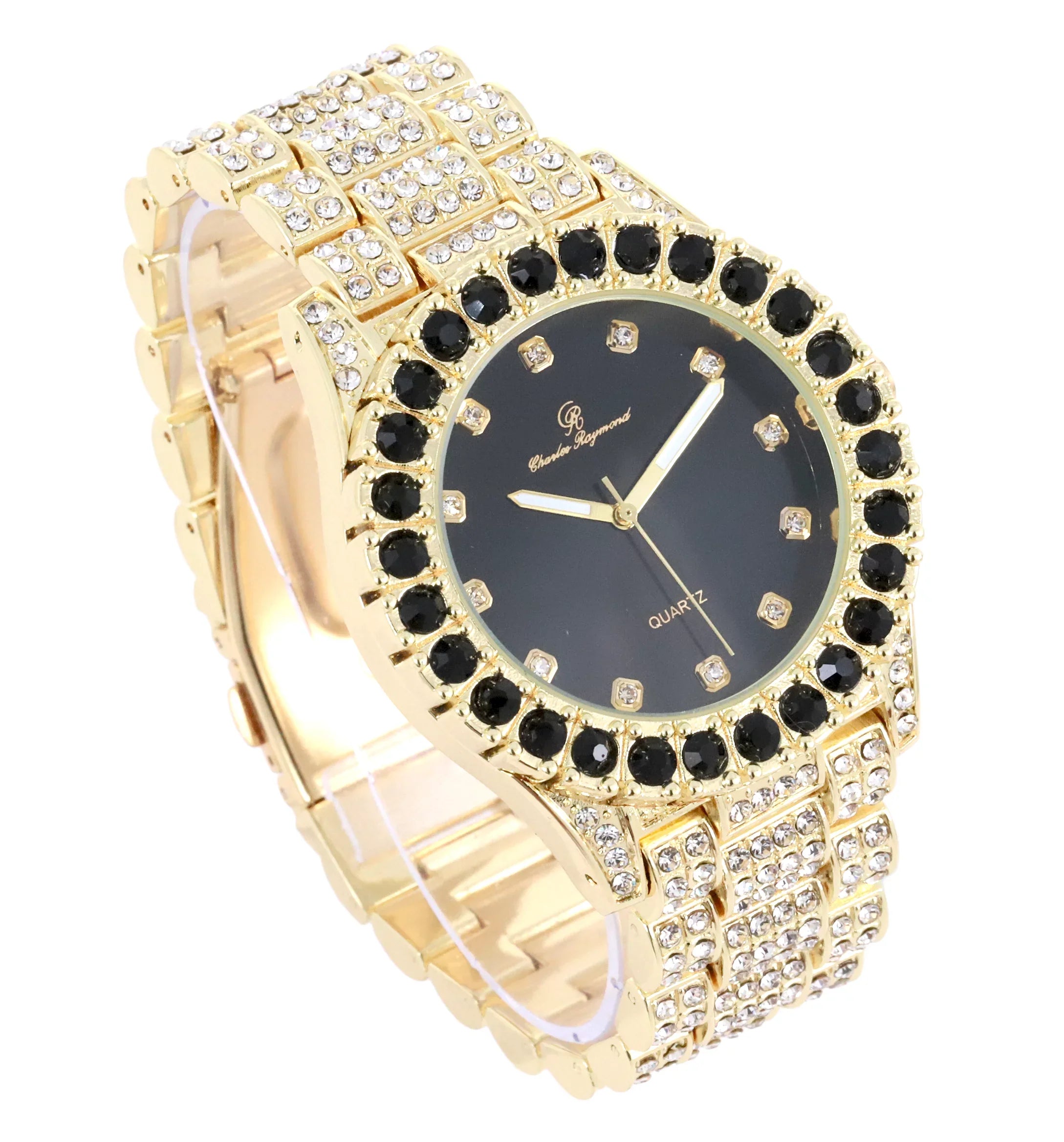 Gold Matching Necklace ZZ on with Charles Hop Black - Trim Hip Rolly Zig with Zag Bling'ed Out Sets(ST10327DX Raymond Out Sets Bling'ed Band Ice Ice on Blast! Necklace - Watch and Looks