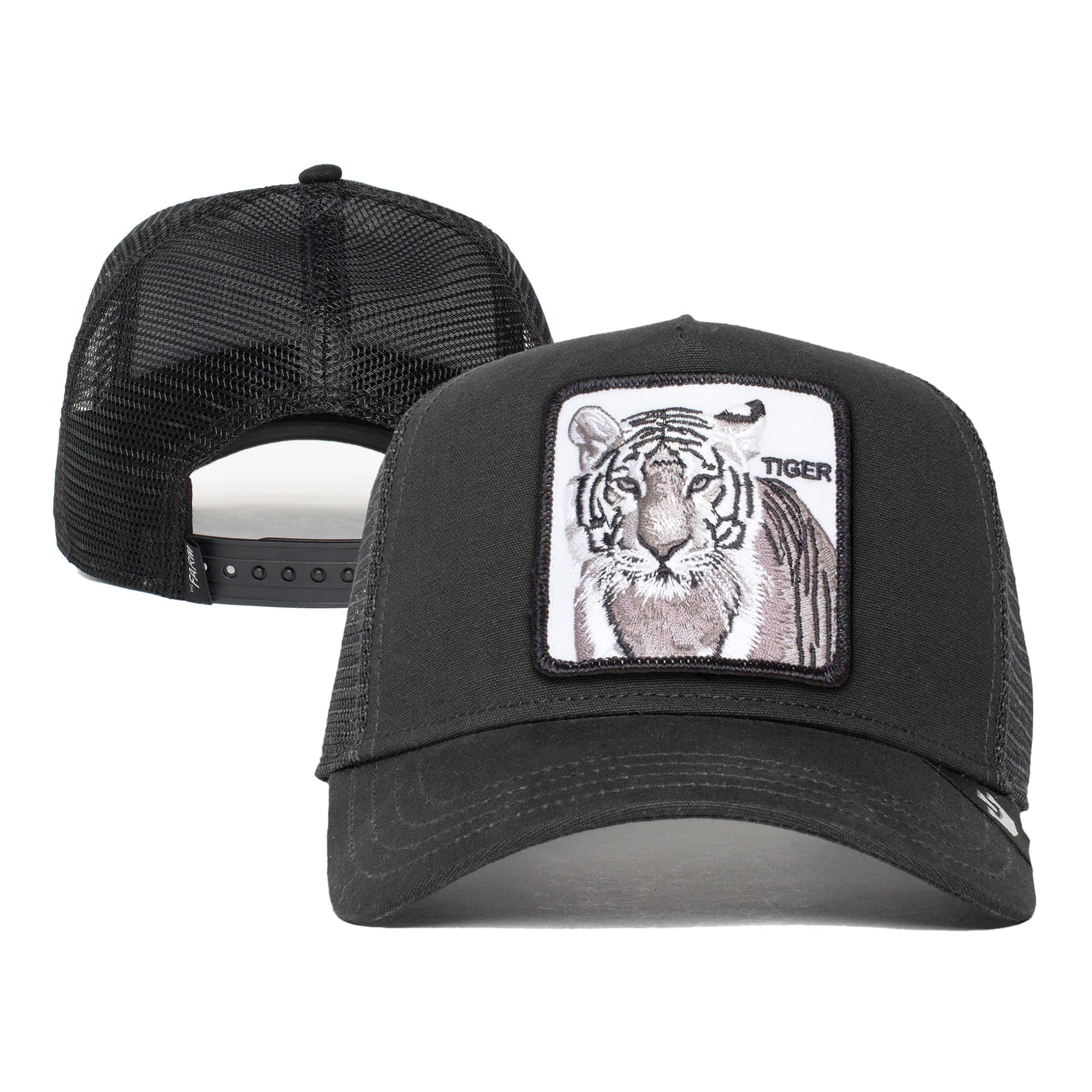 Black Snapback Hat, Unisex The Farm Trucker Original Adjustable Goorin Tiger), (White Bros. One Size