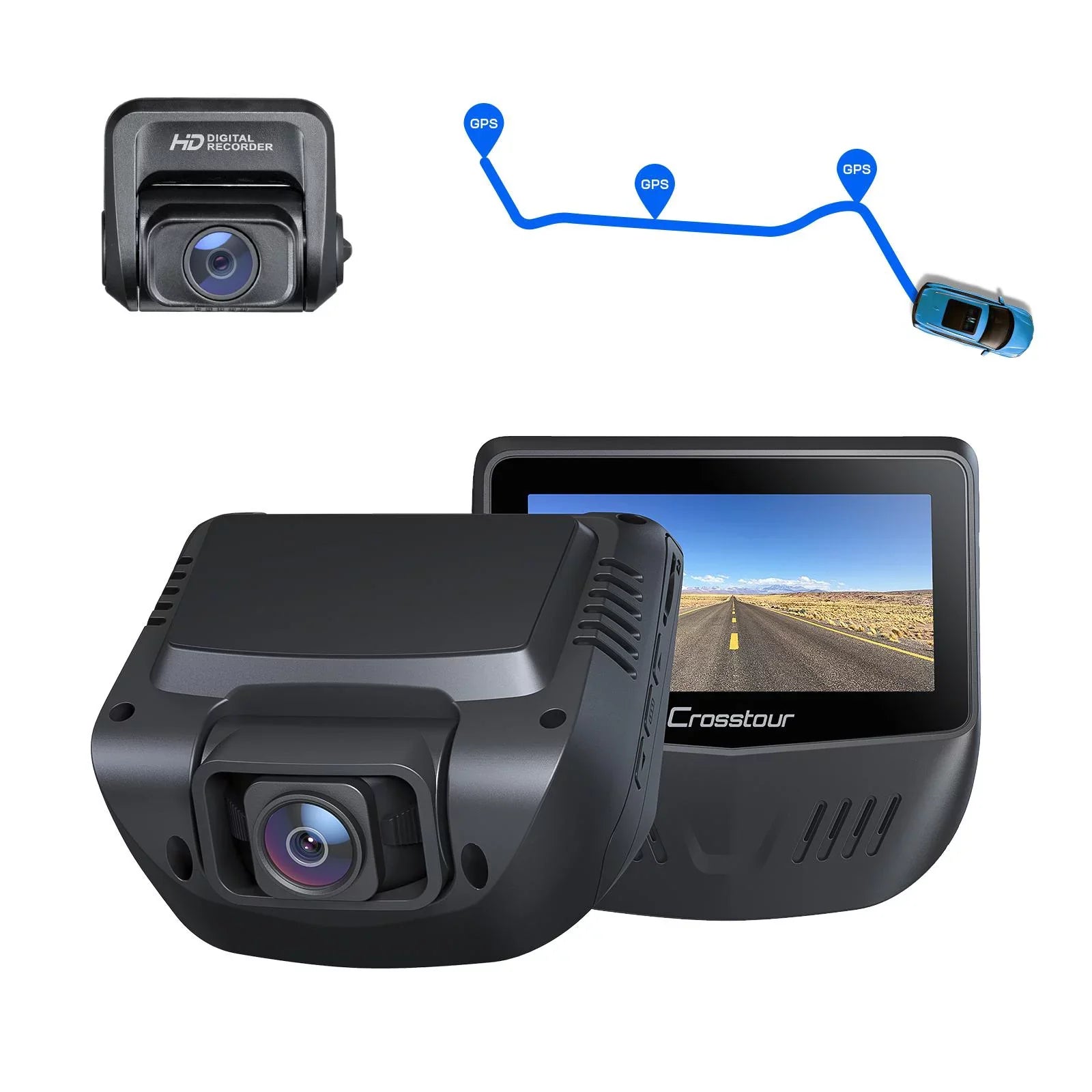 Cars, External Camera Dash Supported, Screen, Front 1080P Angle Cam for 170Â°Wide GPS 3â?IPS Dash Rear,