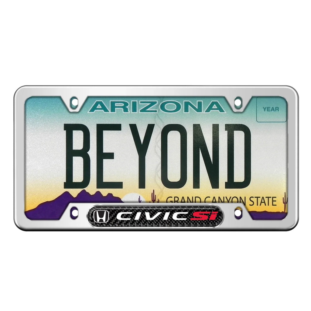 License Nameplate Fiber Stainless Frame Real Steel Carbon Honda Chrome Si Civic