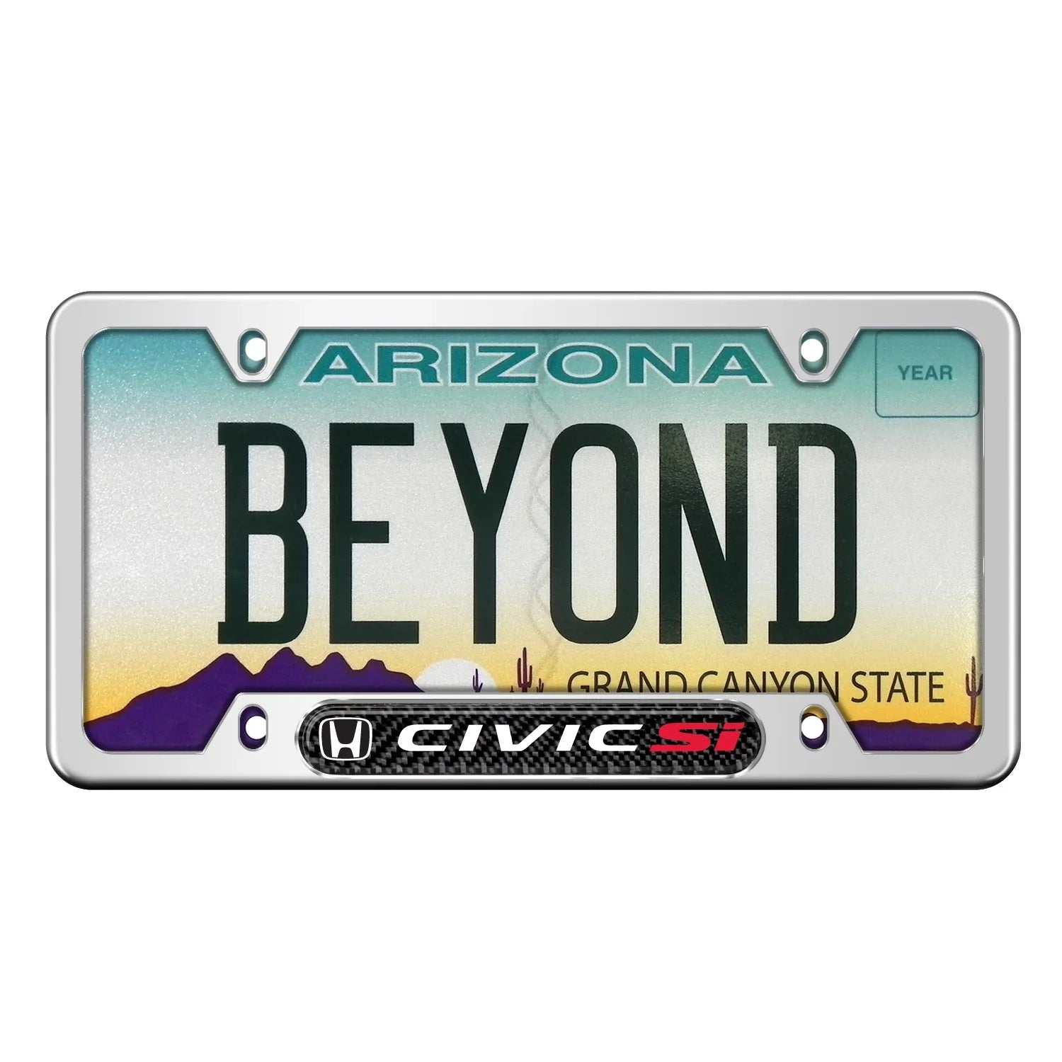 License Nameplate Fiber Stainless Frame Real Steel Carbon Honda Chrome Si Civic