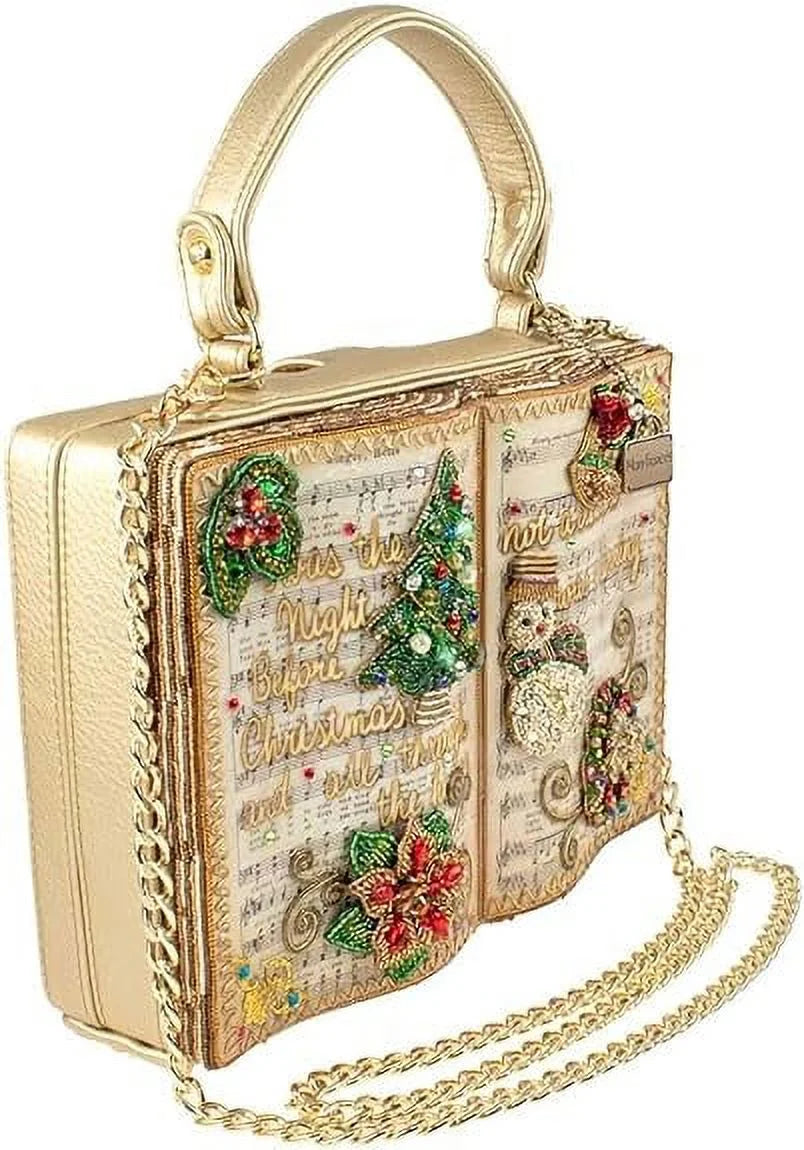 Handbag, Song Carols Frances Gold Christmas Book Handle Top Beaded Mary
