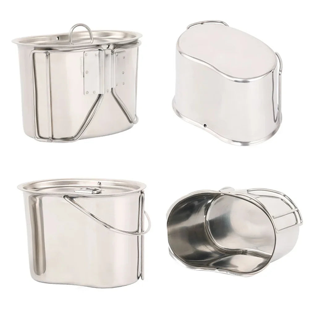 Stove Steel Pot with and Wood Kitchenware - Set Lixada for Survival Canteen Cup Stainless Hanging Camping