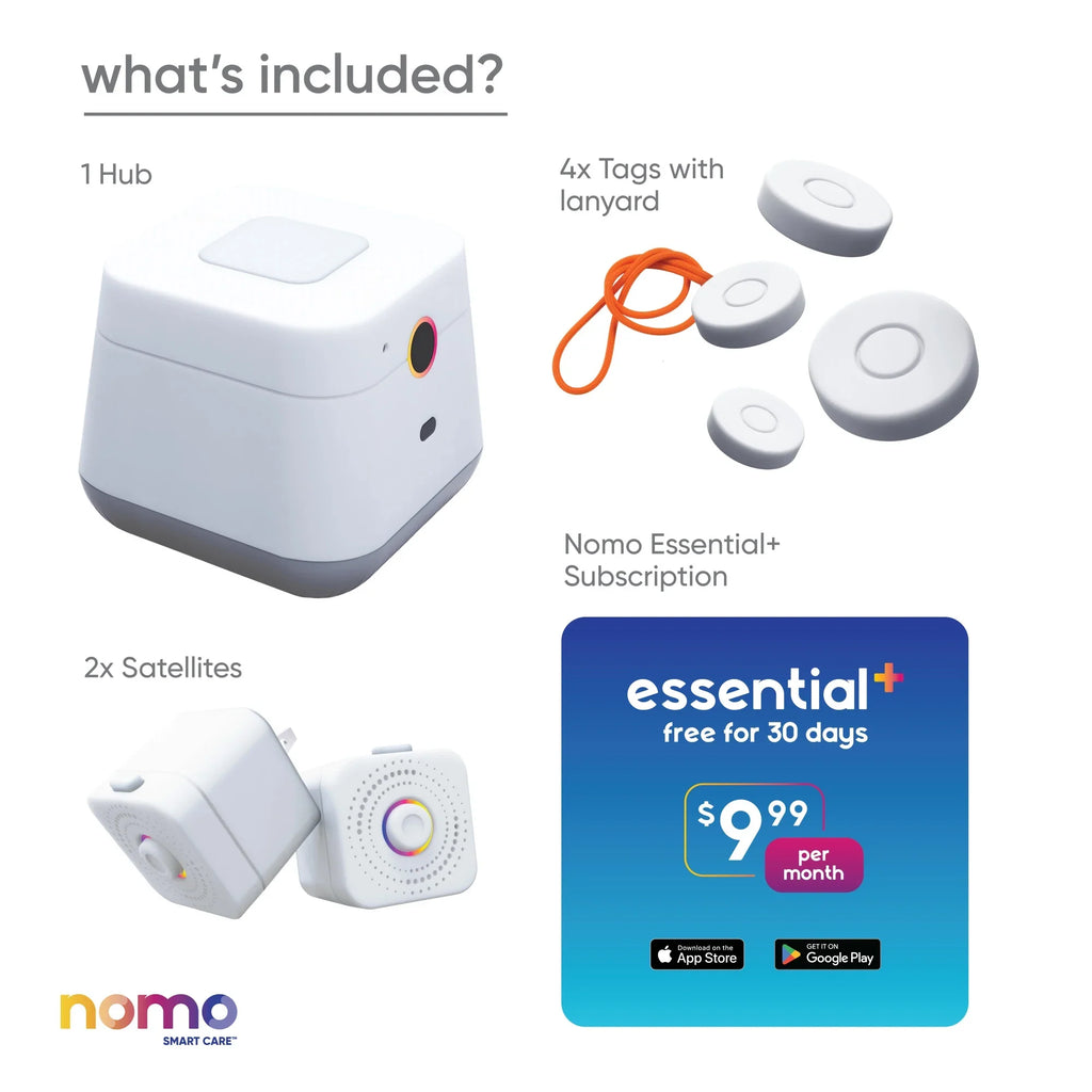 â?24/7 Careâ?Essential Automatic Support, Secure Nomo Kit Monitoring, Caregiving Connected Care Dispatch 911 Alerts, Smart