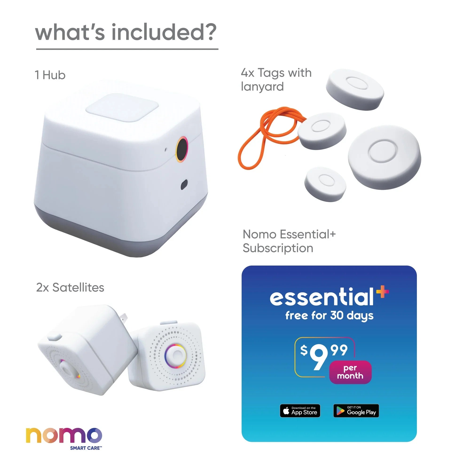 â?24/7 Careâ?Essential Automatic Support, Secure Nomo Kit Monitoring, Caregiving Connected Care Dispatch 911 Alerts, Smart