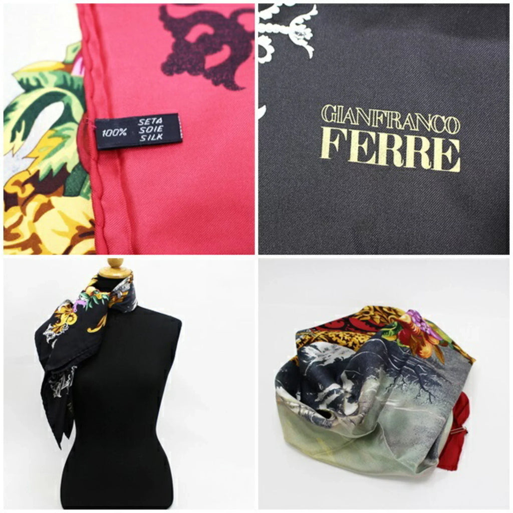 GIANFRANCO x Ladies Scarf Black Multicolor FERRE Silk Stole Gianfranco (Good) Pre-Owned Red Ferr¨¦