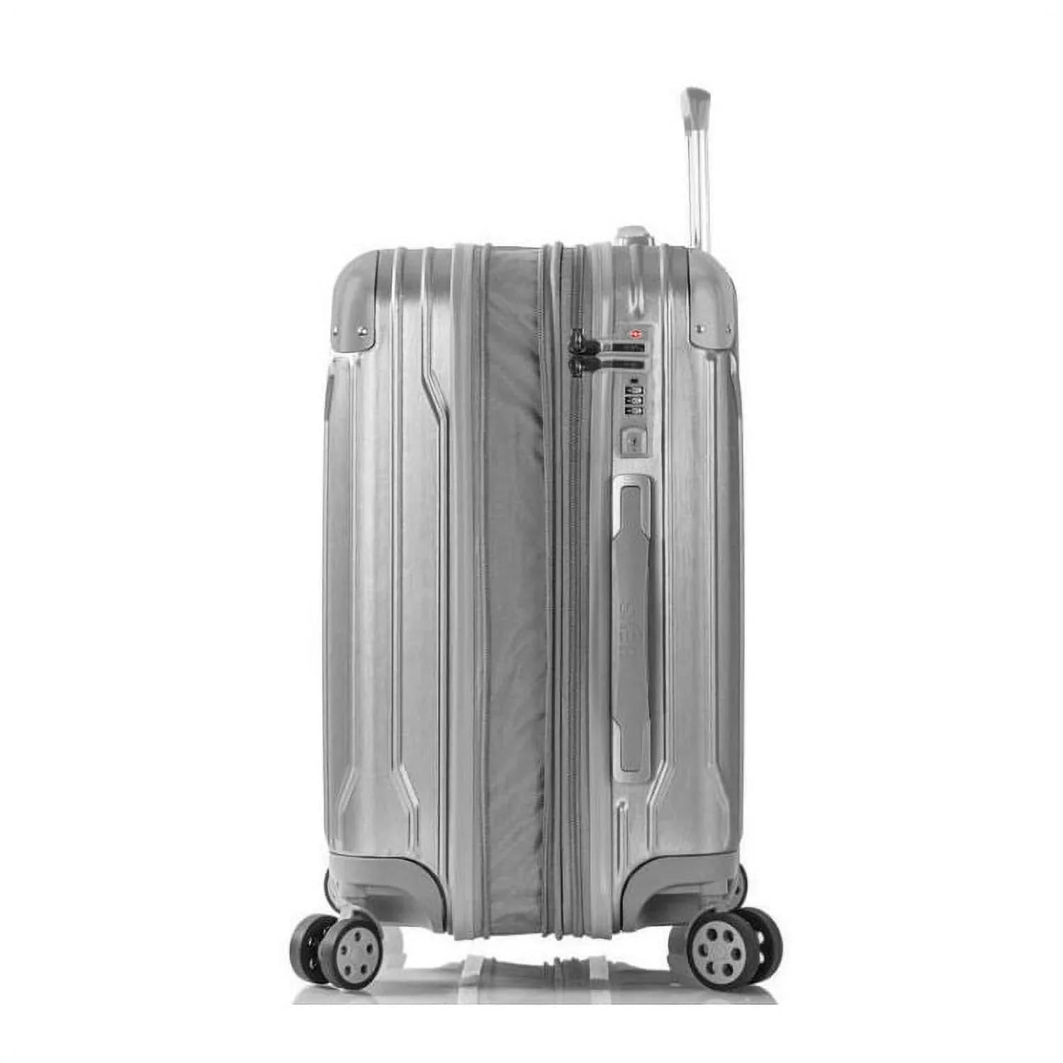 System Lightweight, Carry-On Silver with Lock, Handle Spinner TSA Expandable, Xtrak Heys Wheels Telescopic Luggage 21-Inch Combination