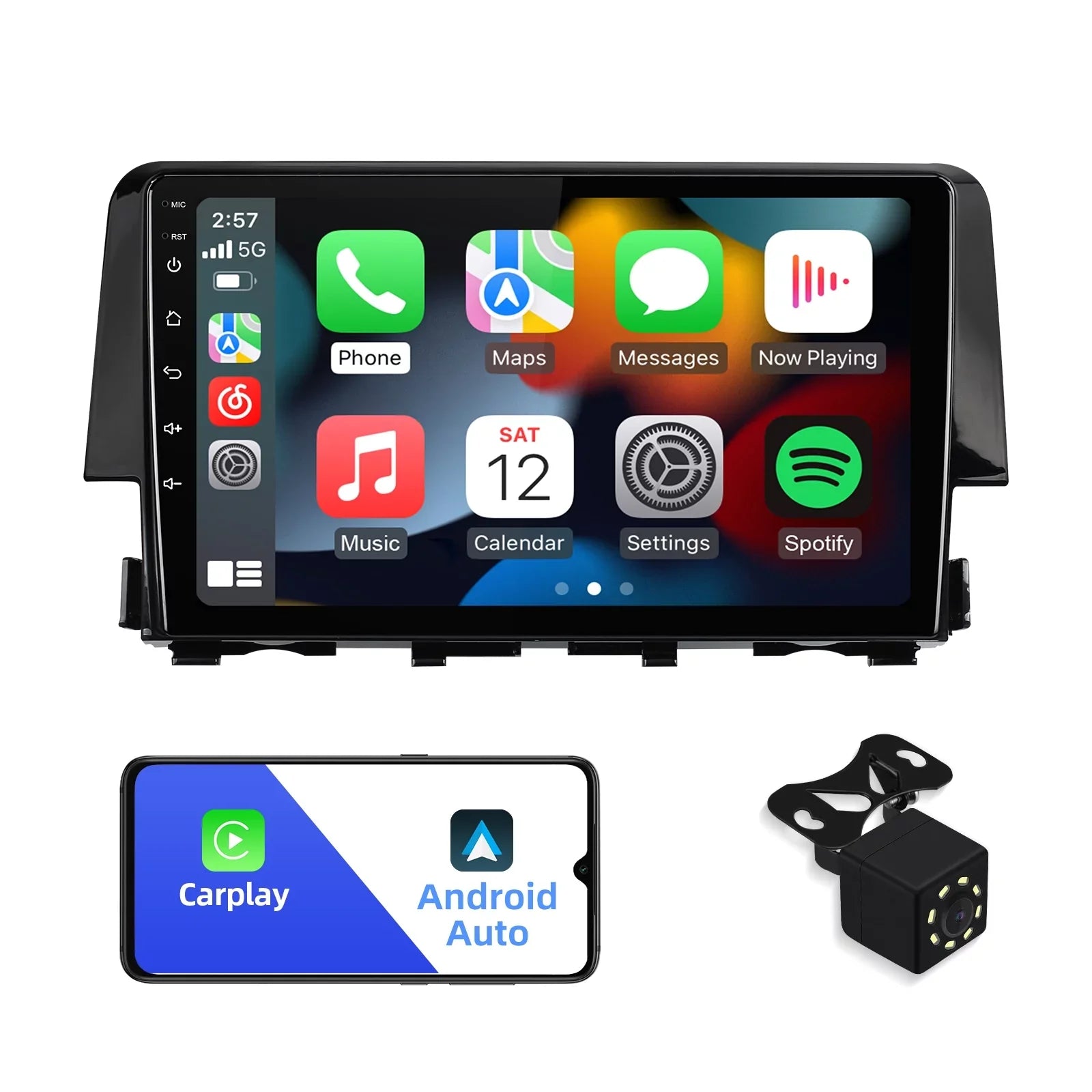 10 Android Radio Car Wheel Inch Din 2016-2020 Honda Touchscreen Built-in Backup Wireless 9 Civic Camera Double Carplay/Android with Auto/GPS/Bluetooth/FM/AUX-in/Steering Stereo Control for 2+32G