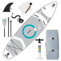 Paddle, Accessories Bottom & Deck Leash, Stance, Surf Control, Wide Fin Paddle Board(6In Paddling, Thick)with Youth Inflatable Backpack, SUP Premium Non-Slip & Stand for Up for Adult(White)