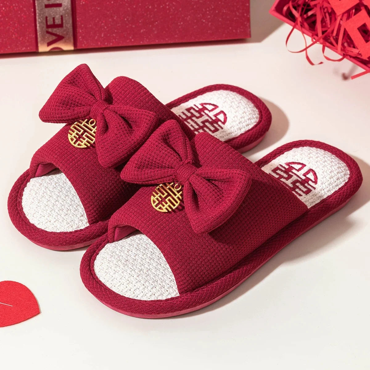 Pair Luxury Newly Wedding Festive Couple Groom To Accompany Married Light Bride Ladies Slippers Red Bride The Men And Of Shoes Bridal