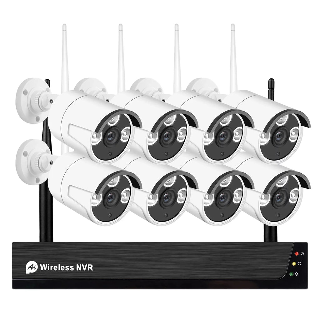 Outdoor 1080P App Access, No 8PCS Cameras CCTV Wireless 1080P Vision, 2.0MP Remote Smart Camera Indoor Drive System, Tuya + Night Motion with IP Alert, 8Channel NVR 8CH Hard 1080P