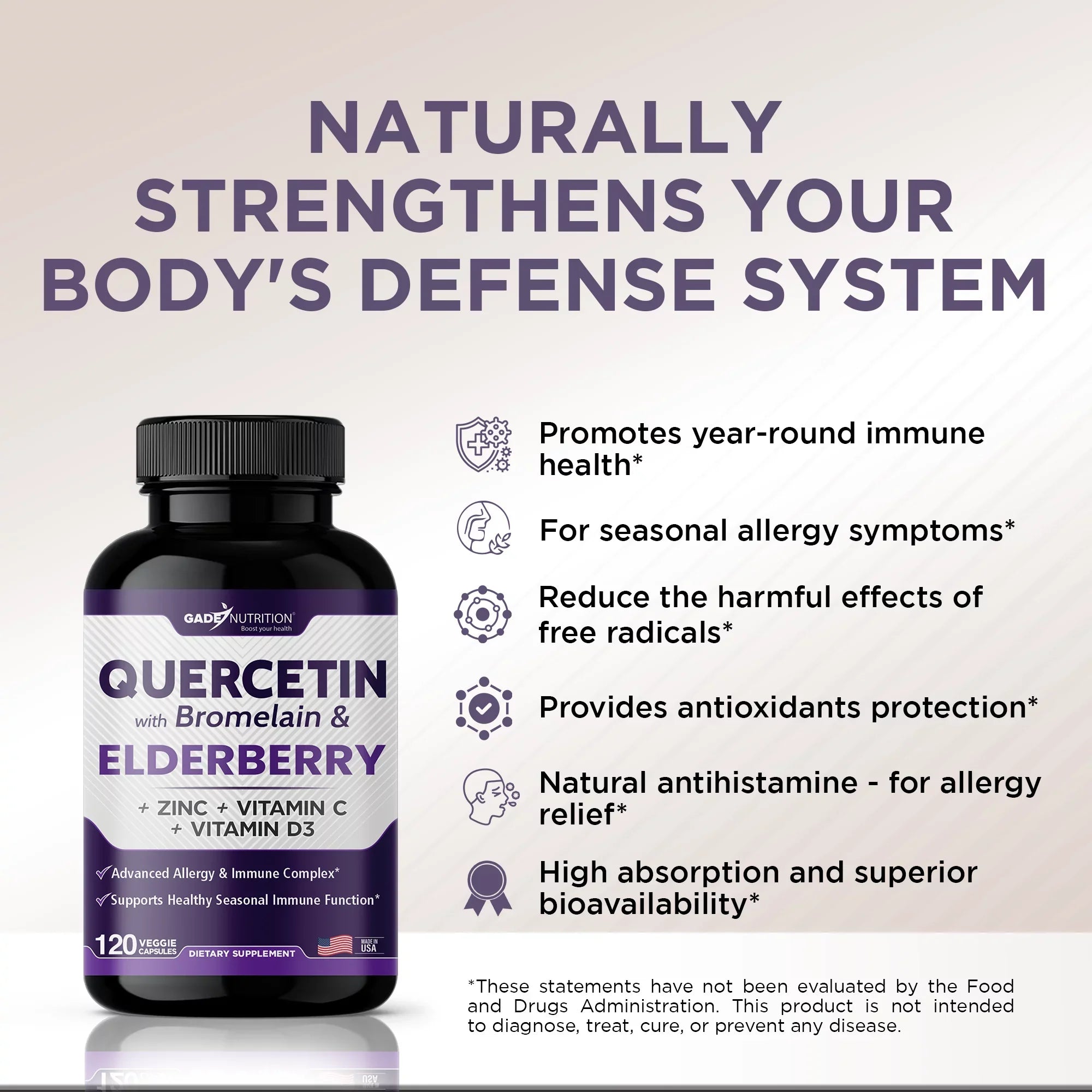 1 Vitamin - - USA Bromelain with Daily - and D3 - - Gluten-Free 6 with Quercetin Zinc 4 - Supply Immune 500mg Quercetin - Quercetin Quercetin - Zinc Support, in C Months Non-GMO, Elderberry Vitamin