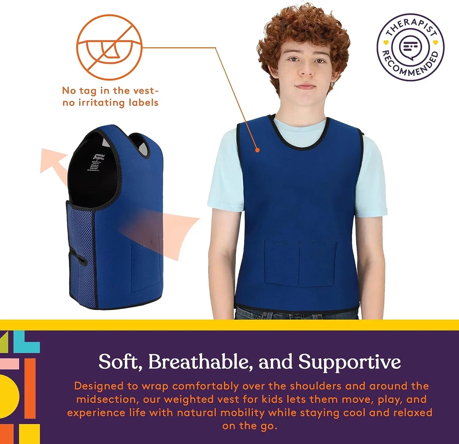 Disorders, Kids with and Fit Adjustable Compression with Special 24x42 Vest Supportive Supplies Processing Weight inches) Weighted Calming ADHD, and for (Large Sensory Autism,