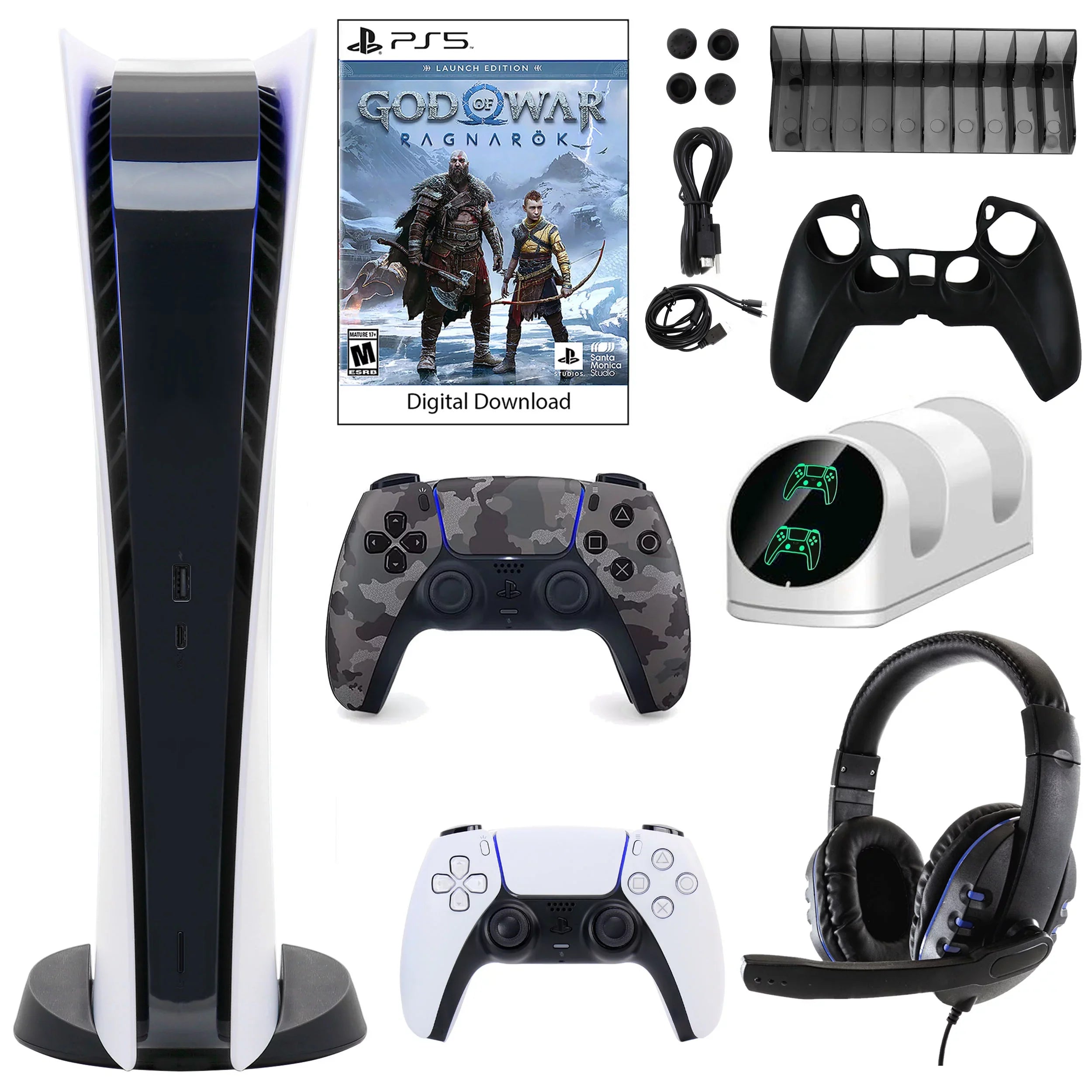 Dualsense Gray PlayStation and Sony Kit 5 GOW Console with Digital Extra Camo Accessories Controller
