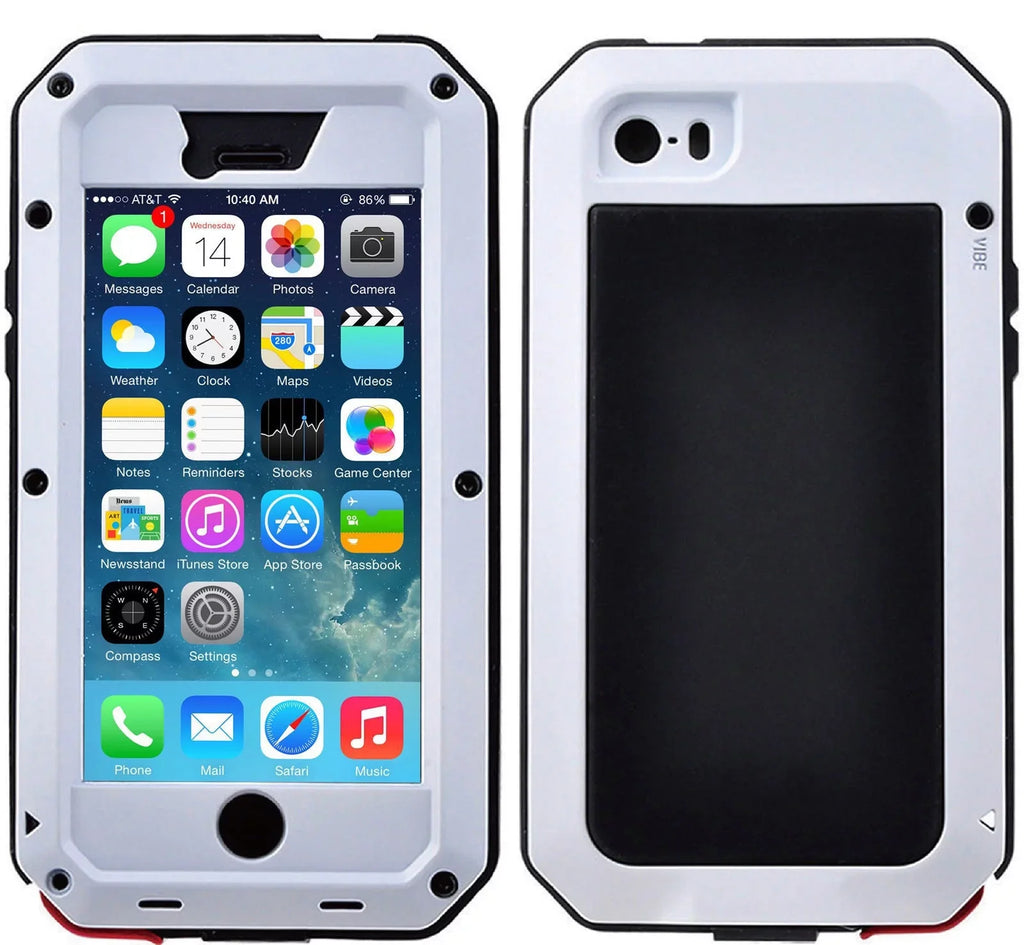 Duty Protection, iPhone Metal (White) Gorilla Aluminum Heavy Glass Scratch Grade Military and 5 Outdoor Case Rugged Travel Resistant Shockproof