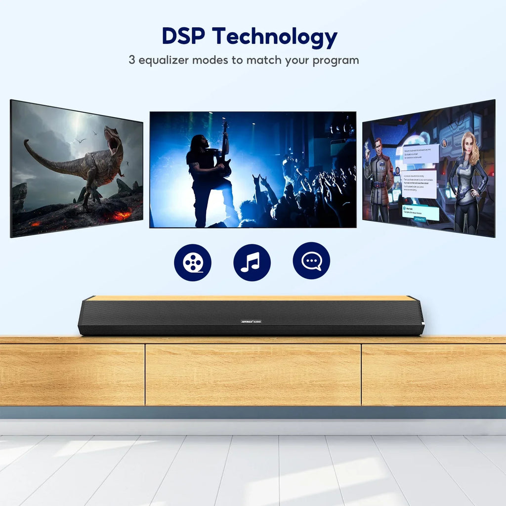 AUX Bluetooth TV 3 4 Optical 110dB HDMI-ARC, S03PRO 60W Home Audio AIYIMA System Connection, Theater Surround with USB Soundbar Bar 28-Inch Speakers, 5.0, Soundbar EQs, Coaxial for Sound