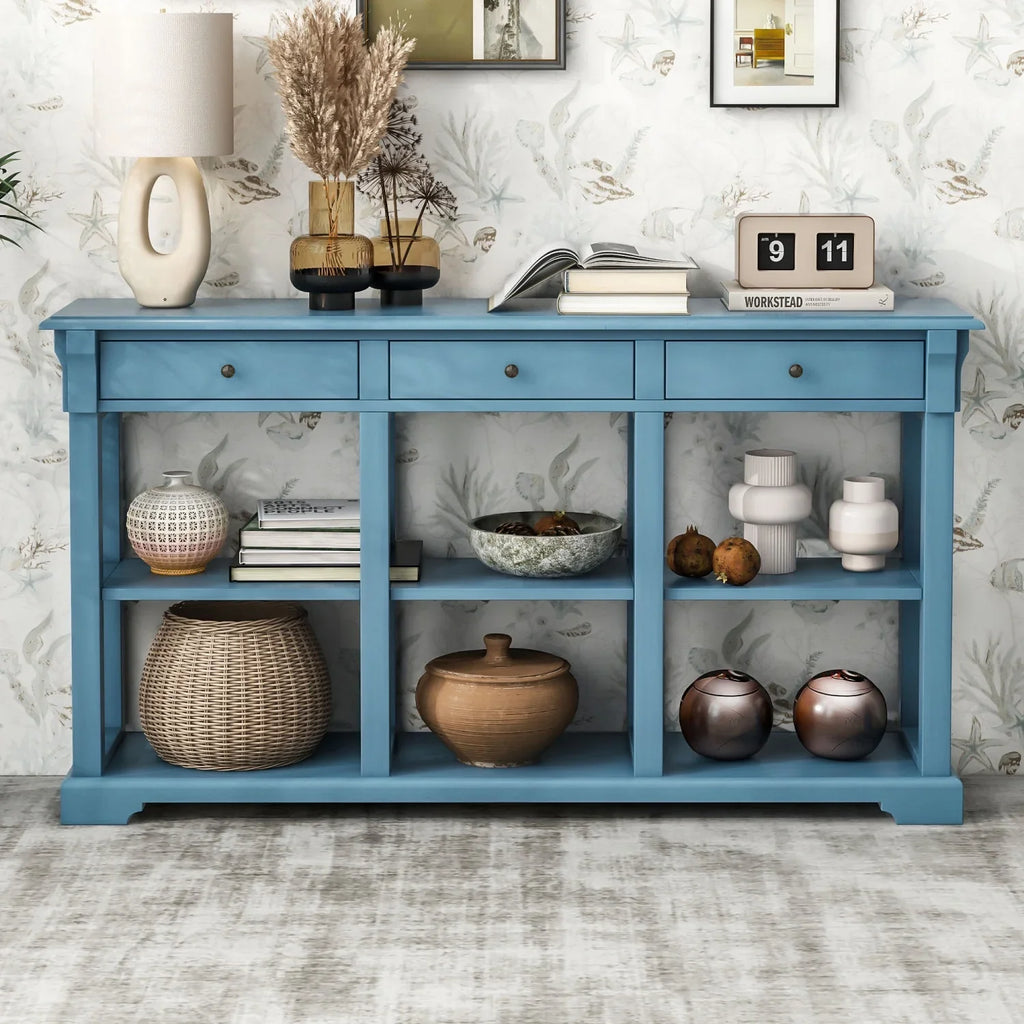 Retro (Navy OLD WF298765AAM) for Drawers Storage TREXM Console and SKU Room Shelves Table/Sideboard Open Living with Ample