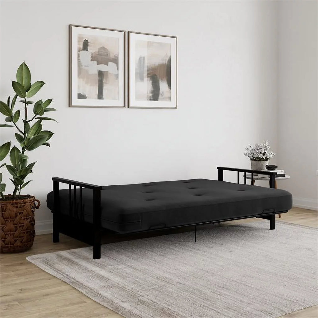 Thermobonded 6" Full Black DHP Metal Microfiber with Tallie Arm Futon Mattress