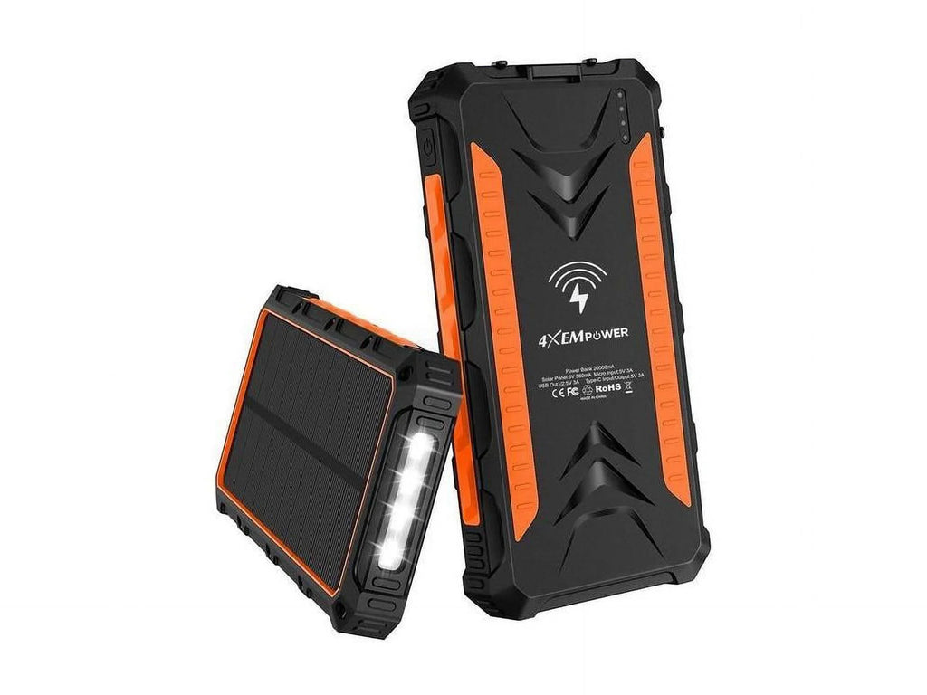 4XSOLARPWROR maH Bank and 4XEM Power Charger Orange Solar Mobile 20000