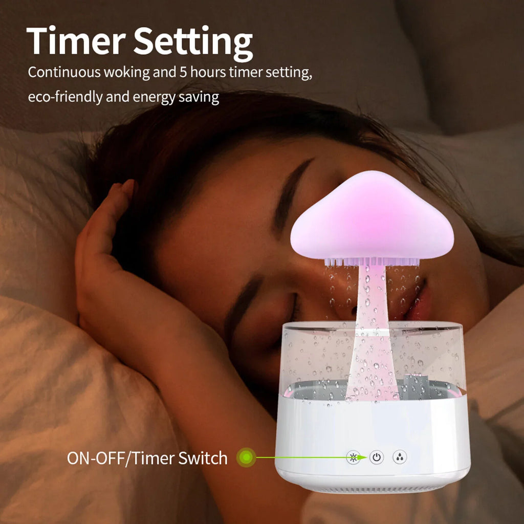 Sleep Fountain Aromatherapy 7 Mist, Cloud Diffuser CJC Drop Rain 450ml Colors Bedside Humidifier Light, Essential Water Desk Relax LED Oil