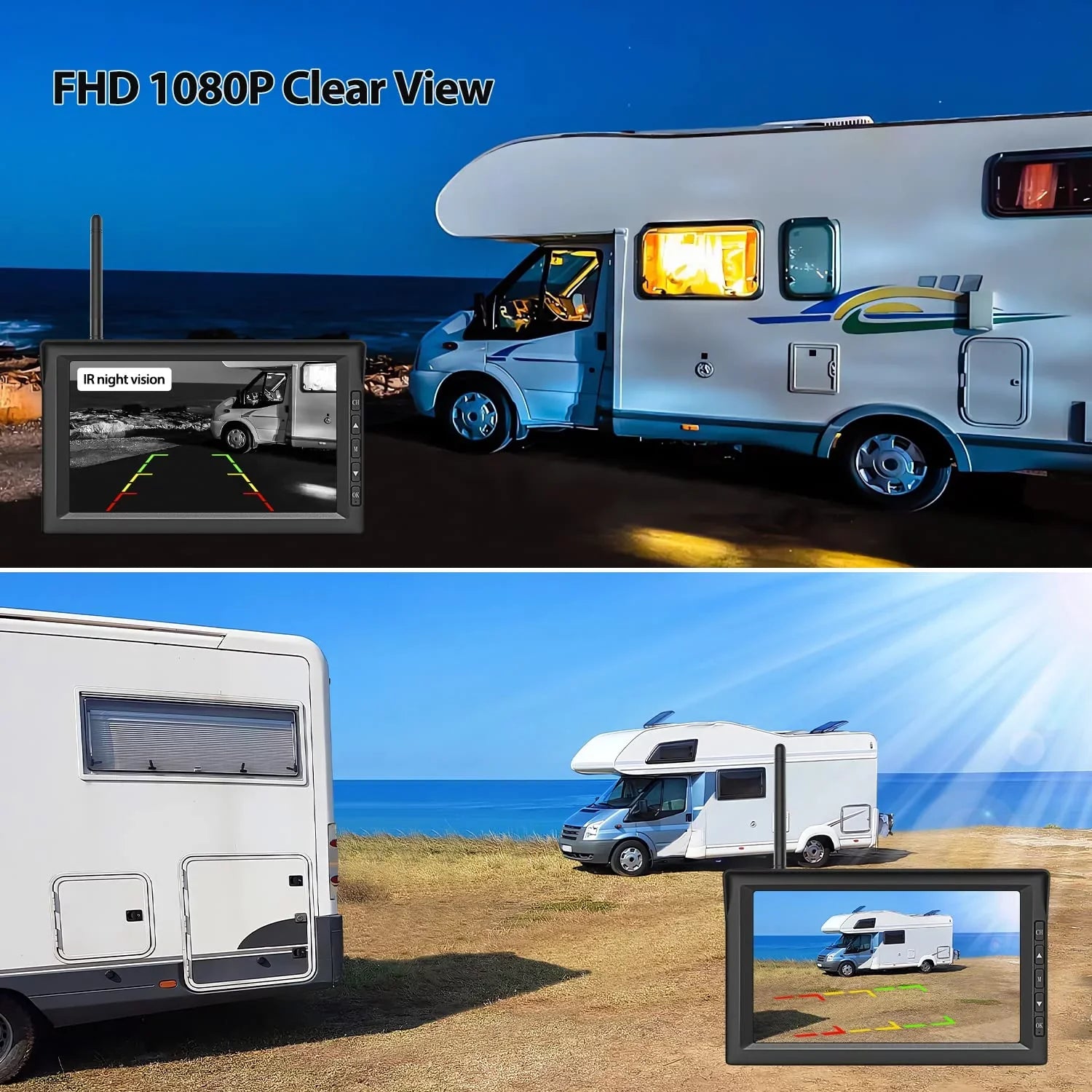 Channel Systems HD Trucks, Security with Up Reverse Camera Trailer Wireless Solar Monitor Camera Wireless Camera Auto-Vox for Backup 2 Back 7'' Camera(Solar4) RV