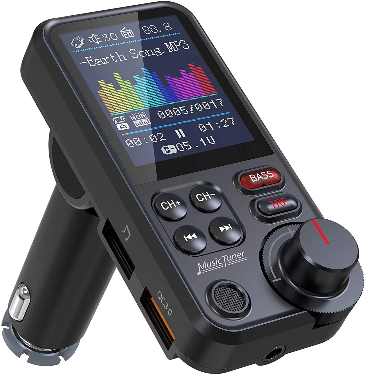 KM30 for Adapter Sound with and FM Bass Bluetooth QC3.0 Free Car Player- car, Screen Music Strong Charging, for Calls, Color Treble Microphone Hands 1.8" Supports Transmitter Bluetooth