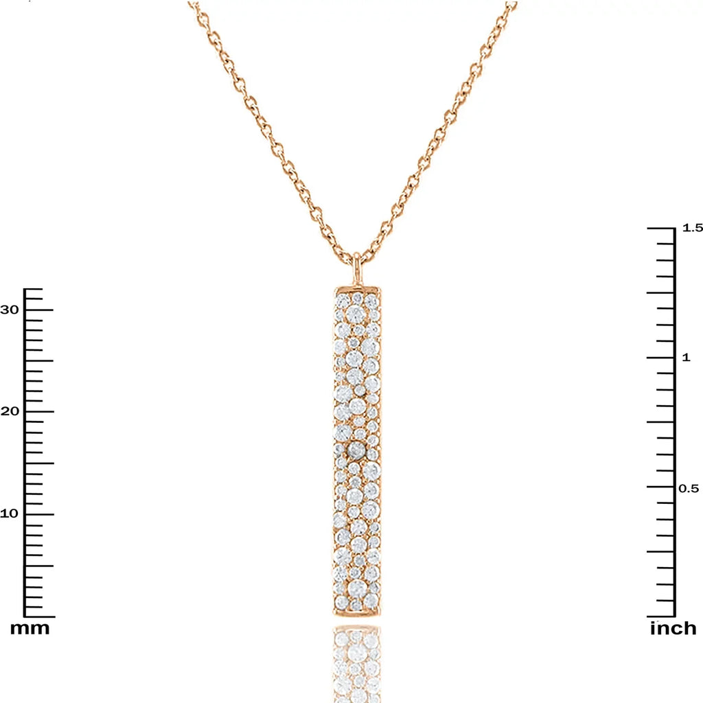 Rose Zirconia Inc for Plated Accented Pendant Cubic Box Women, Teens Boutique Gold Necklace Blue Vertical Bar
