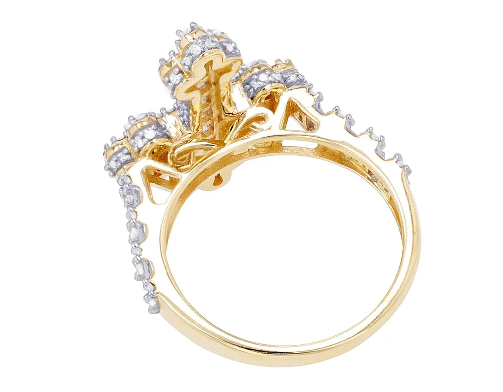 Diamond 0.875 Cross Gold Ring 10K Baguette CT Yellow-White