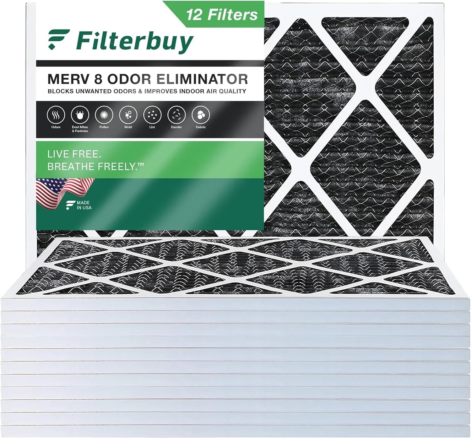 MERV Carbon Eliminator Odor 20x22x1 8 Filterbuy with Filters (12-Pack) Furnace Pleated AC HVAC Air Activated