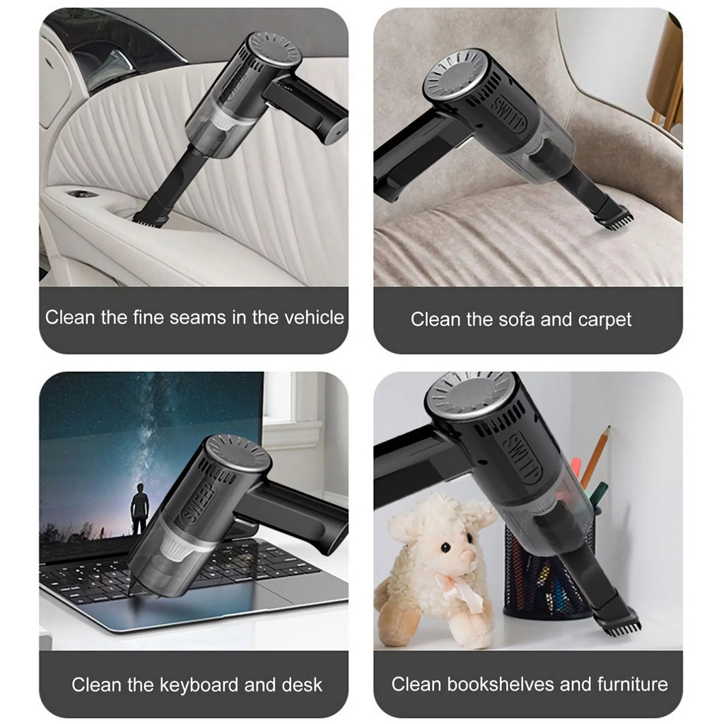 (Black) Wireless and Car Vacuum Mini Vacuum Car Cleaner, K-7 Portable Suction Cleaning Interior Home Powerful for