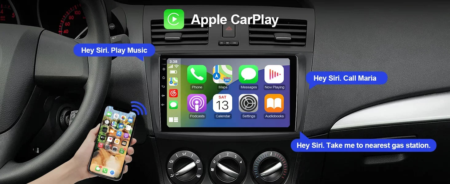 Wheel Car Din 9 Double for with Inch 3 2012 2013 Carplay/Android stereo Mazda 2+32G Radio 2010 TouchScreen Camera 2011 Control Wireless Android Backup Auto/GPS/Bluetooth/FM/AUX-in/Steering 10 Built-in