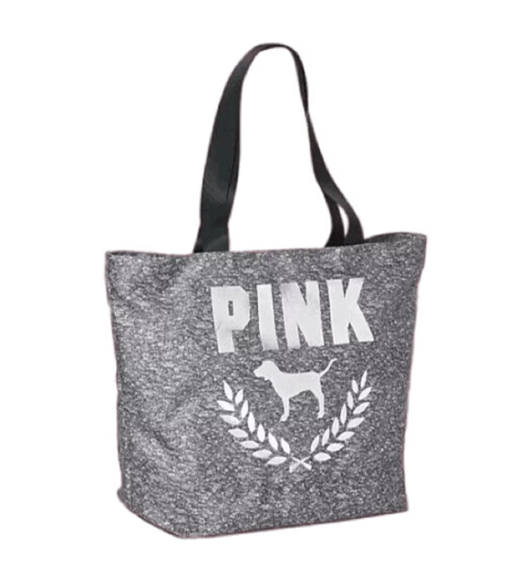 Pink Secret Tote Bag Weekender Victoria's NWT Heathered Large Canvas Gray/Black