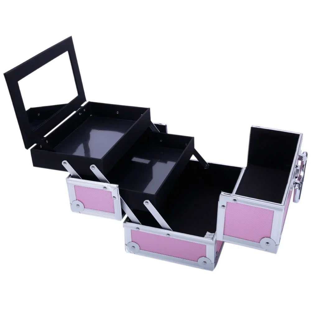 Box Train Makeup Mirror Bag Pink Portable Jewelry with Case Zimtown Aluminum Storage Silver Lock Case