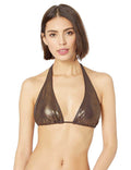 (Bronze, Vince Camuto Metallic Halter Bikini Top M)