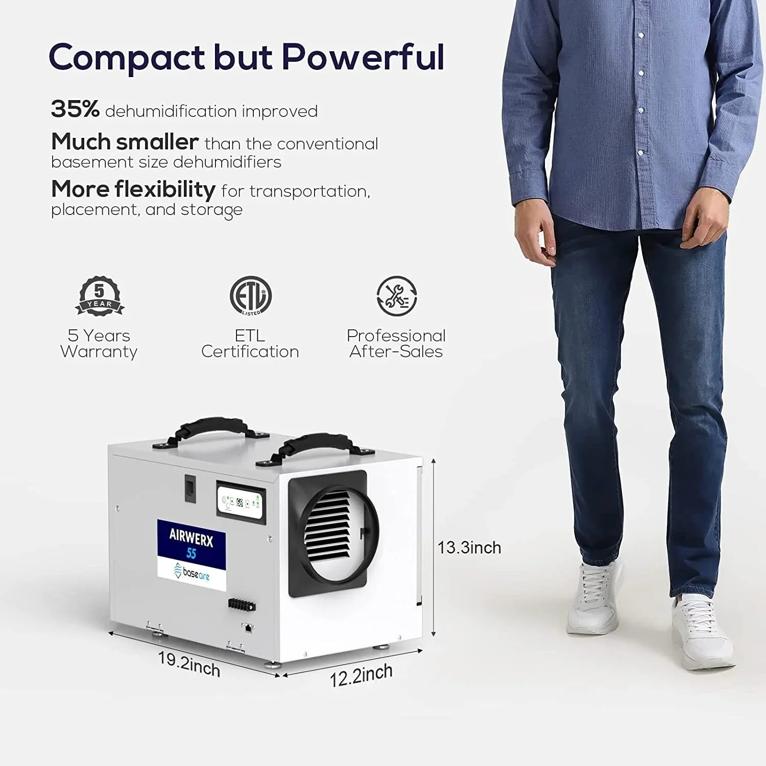 Treatment Memory BaseAire Hose Dehumidifier for Spaces, Air Pint Starting Commercial Basements, Crawl Refine Defrost, 113 Drain with Auto