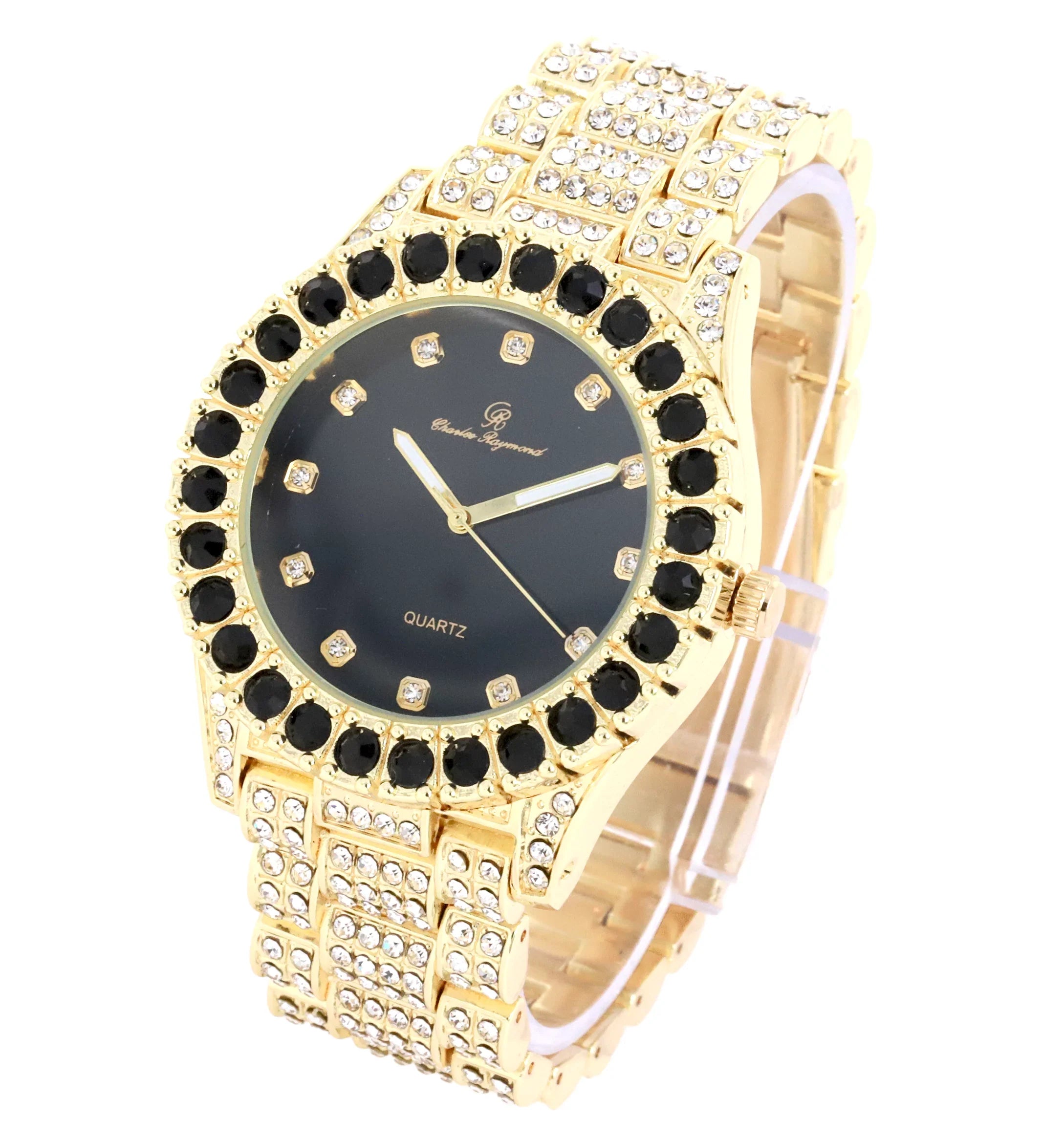 Gold Matching Necklace ZZ on with Charles Hop Black - Trim Hip Rolly Zig with Zag Bling'ed Out Sets(ST10327DX Raymond Out Sets Bling'ed Band Ice Ice on Blast! Necklace - Watch and Looks