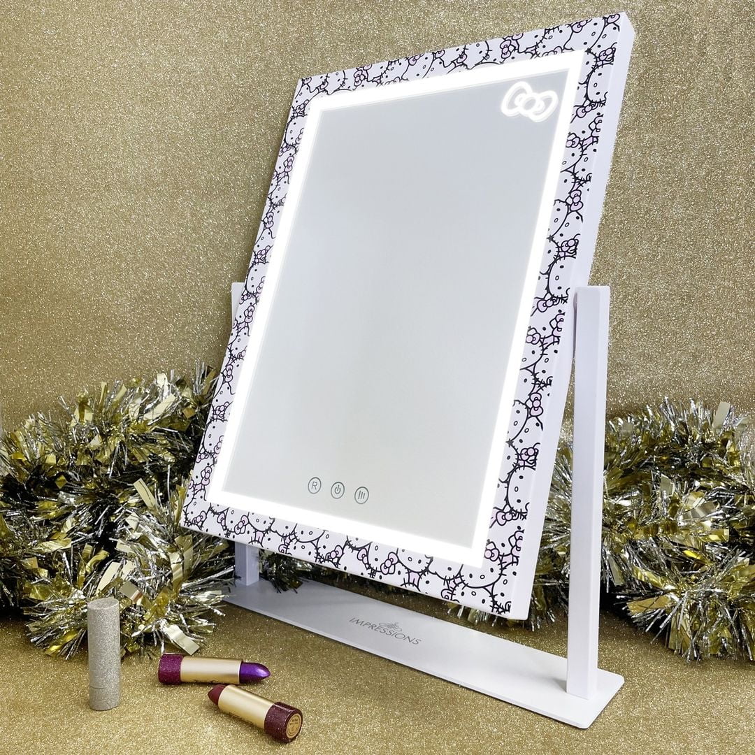 and 3X with Vanity Vanity Quality Degree Iron Frame Impressions Tone LED Mirror Swivel Mirror, Hello Lighted Lights Makeup (White) Mirror Tri and 360 with Cute Magnification, Kitty Touch