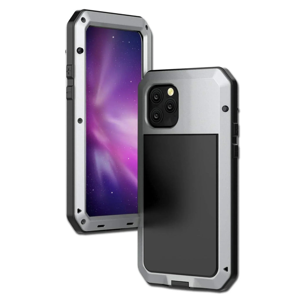 iPhone Grade Aluminum Rugged Case Outdoor Max Travel Glass Military Gorilla Protection, Shockproof and (Silver) Duty Pro Heavy 13 Resistant Metal Scratch