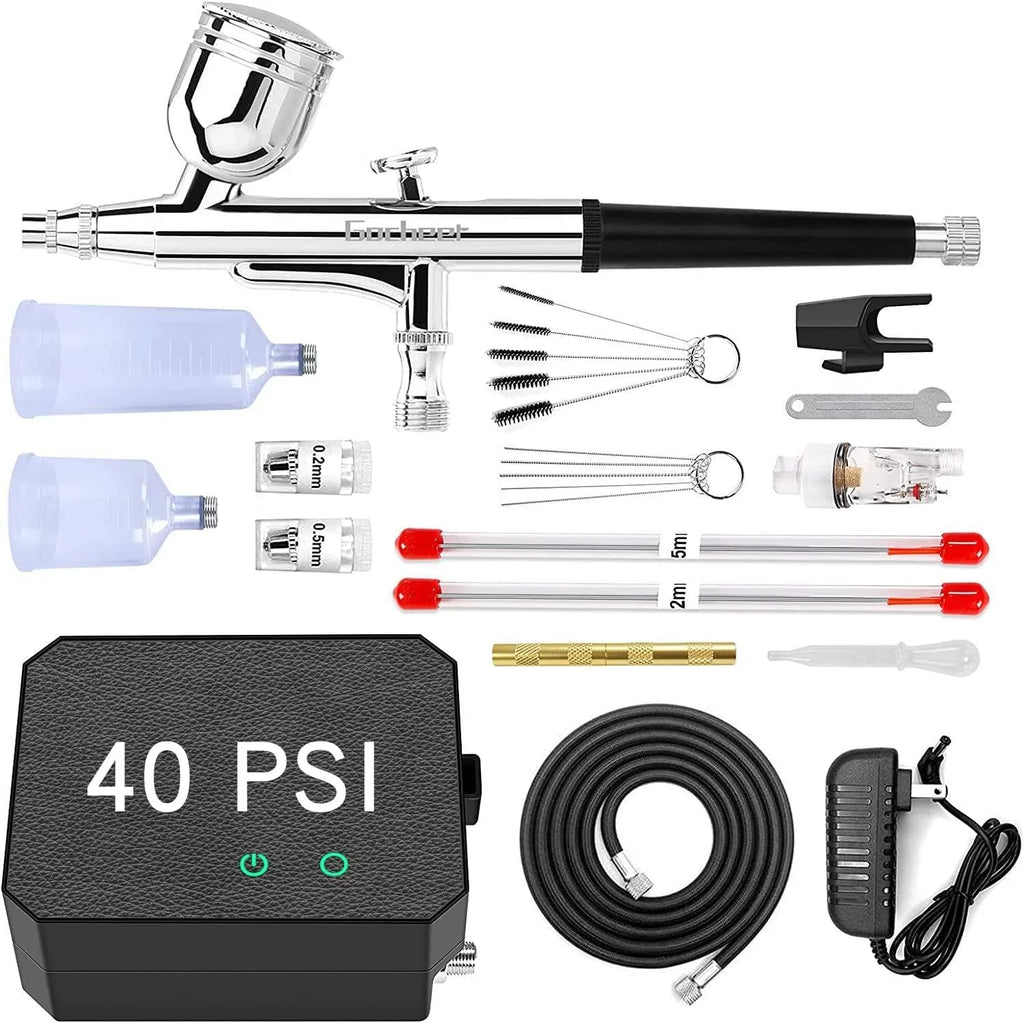 Dual-Action Airbrush Tattoo Decor 40PSI Upgraded Makeup Kit, for Multi-Purpose Craft Cake Set Compressor with Gocheer Airbrush Art