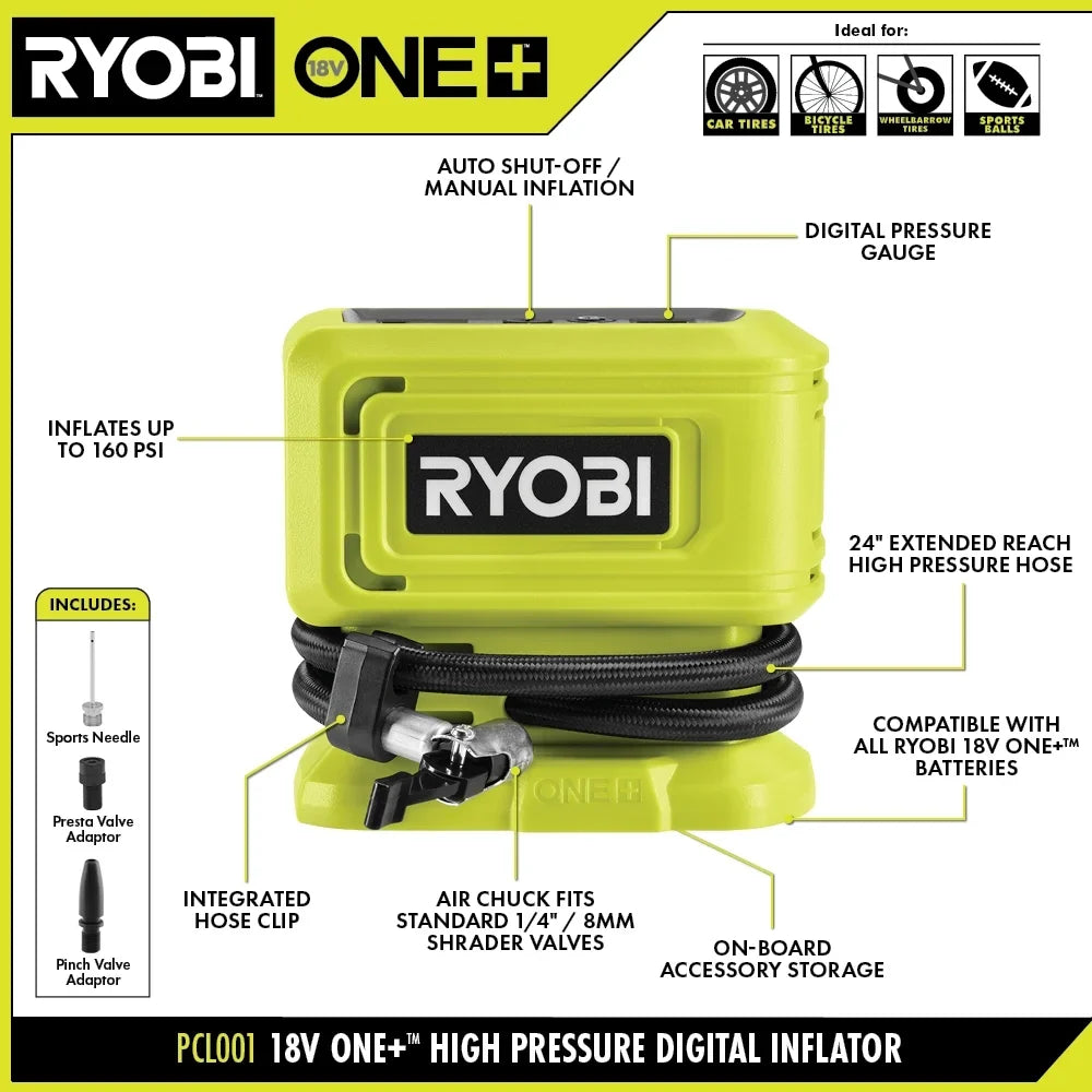 (Tool Digital Inflator High Only) Pressure 18V Ryobi One+