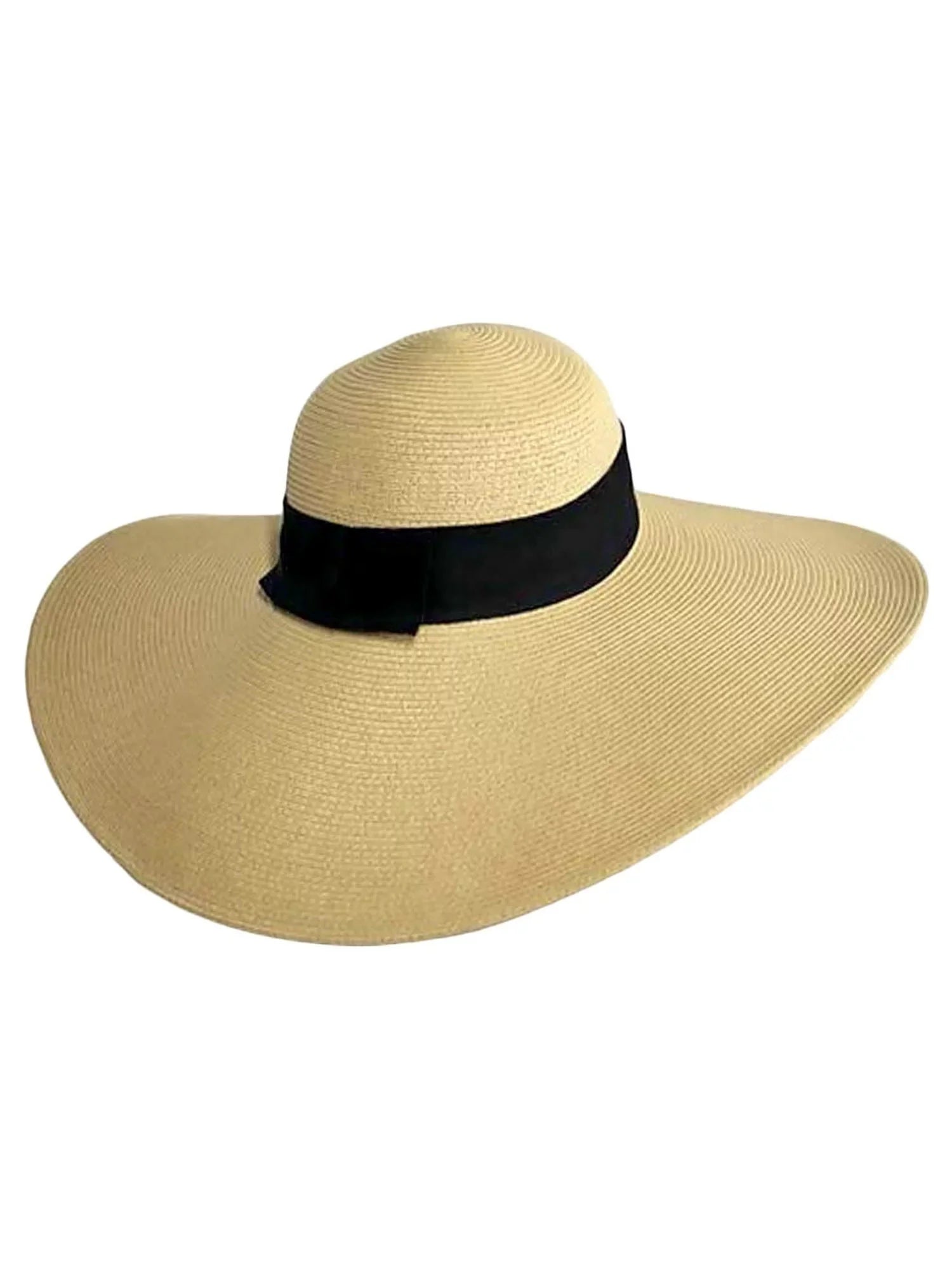 Band Hat Hat Brimmed Wide With Floppy Black Ribbon Tan