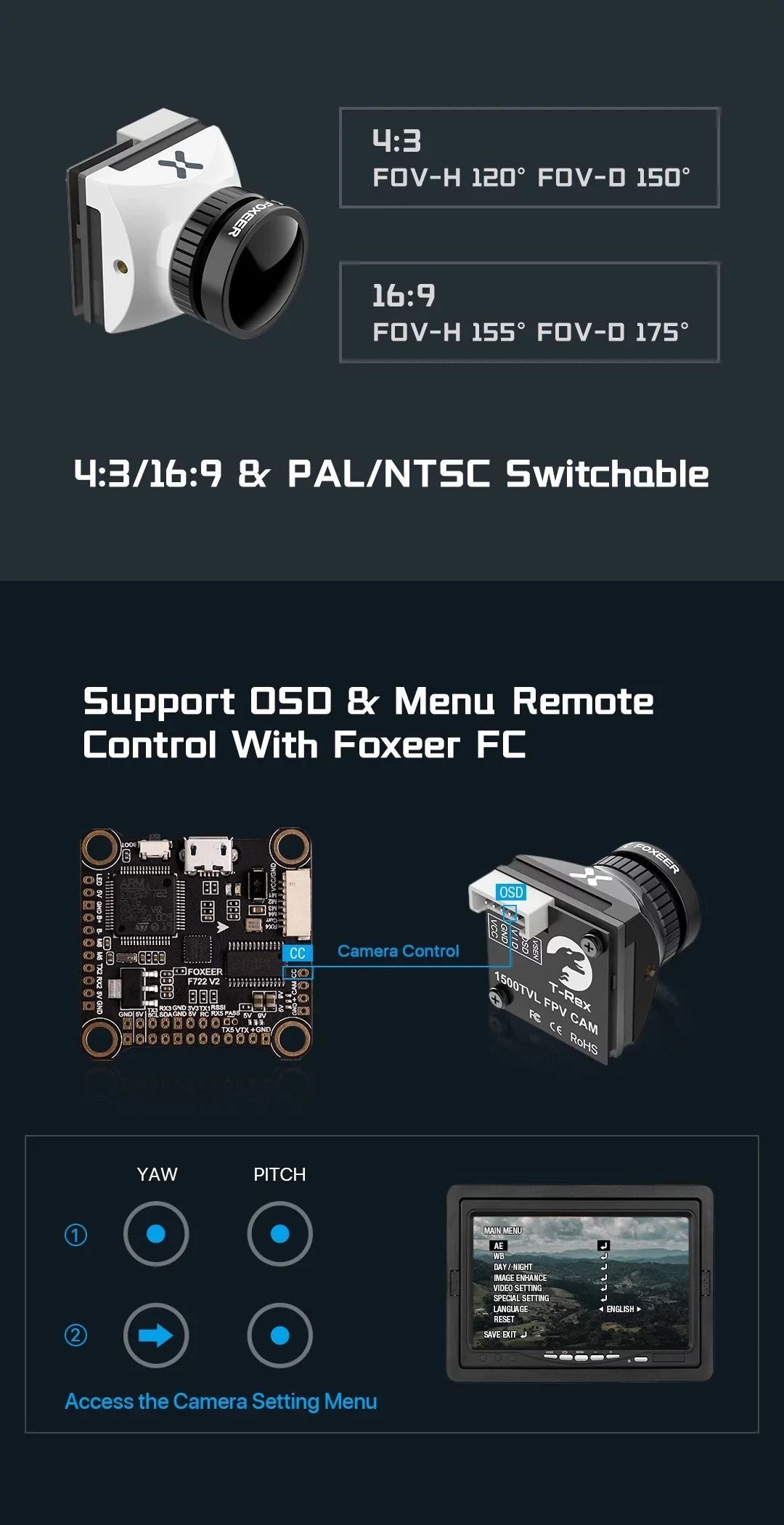 Latency Micro Super WDR Camera 1500TVL Low FPV Foxeer T-Rex