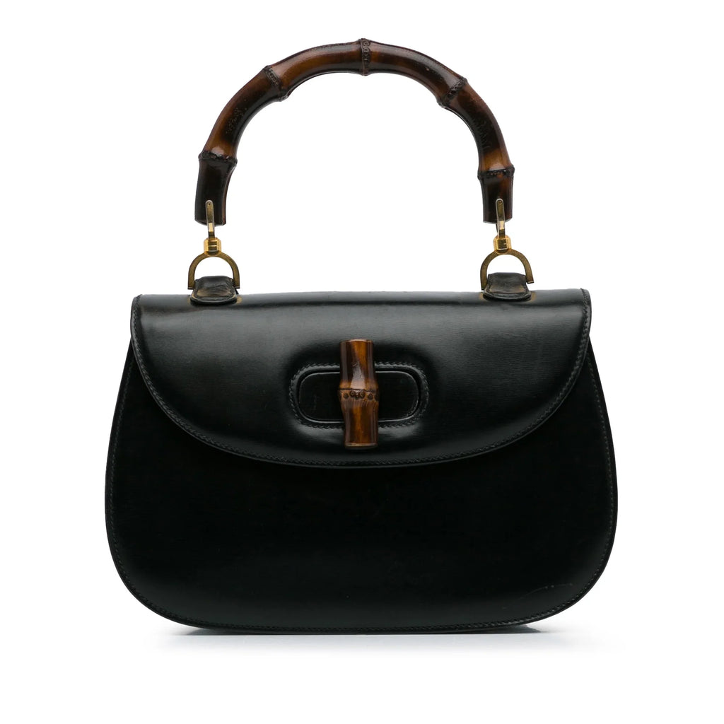 Handbag Top Gucci Bamboo Black Night HandleBag Pre-Owned Calf Authenticated Leather (Good) Unisex
