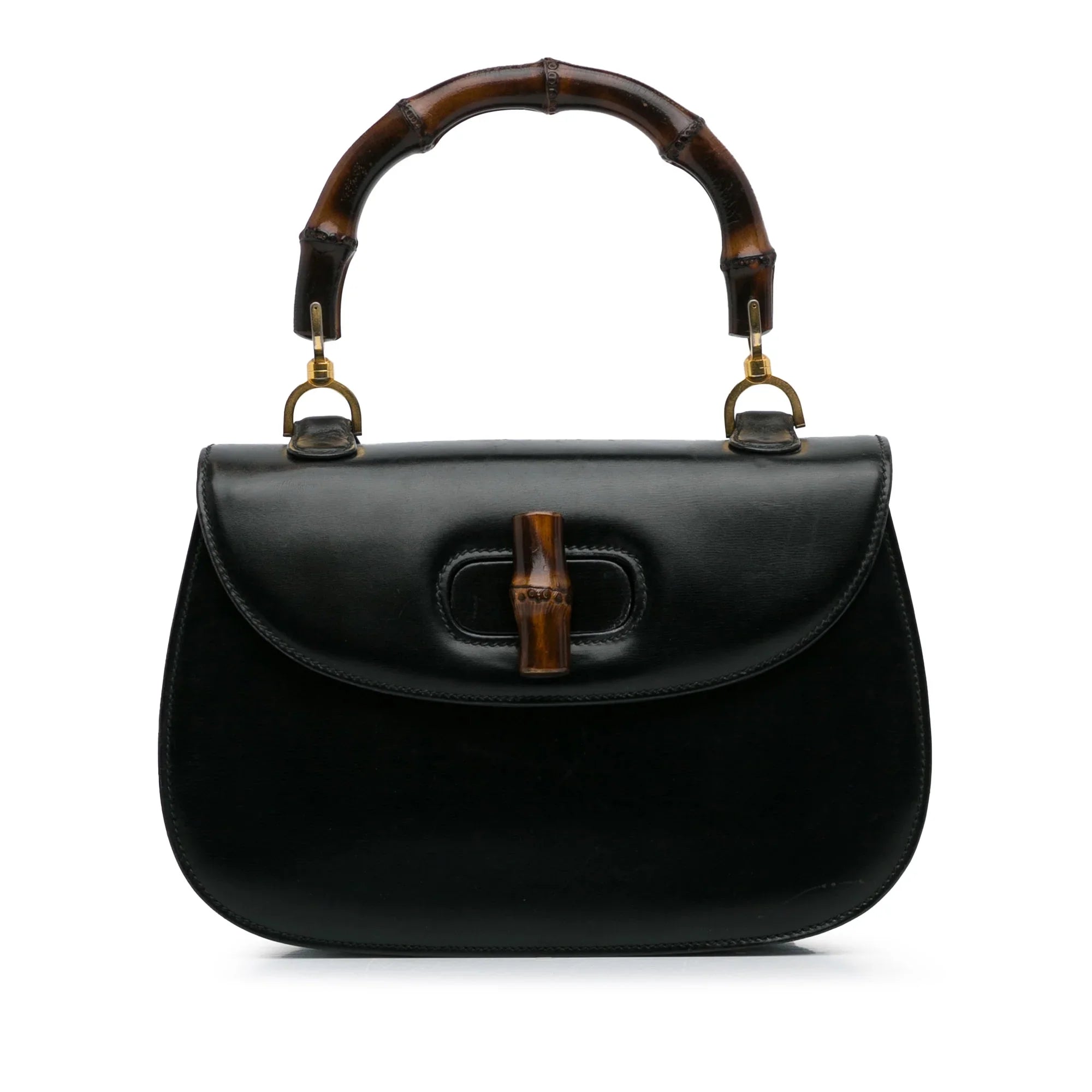 Handbag Top Gucci Bamboo Black Night HandleBag Pre-Owned Calf Authenticated Leather (Good) Unisex