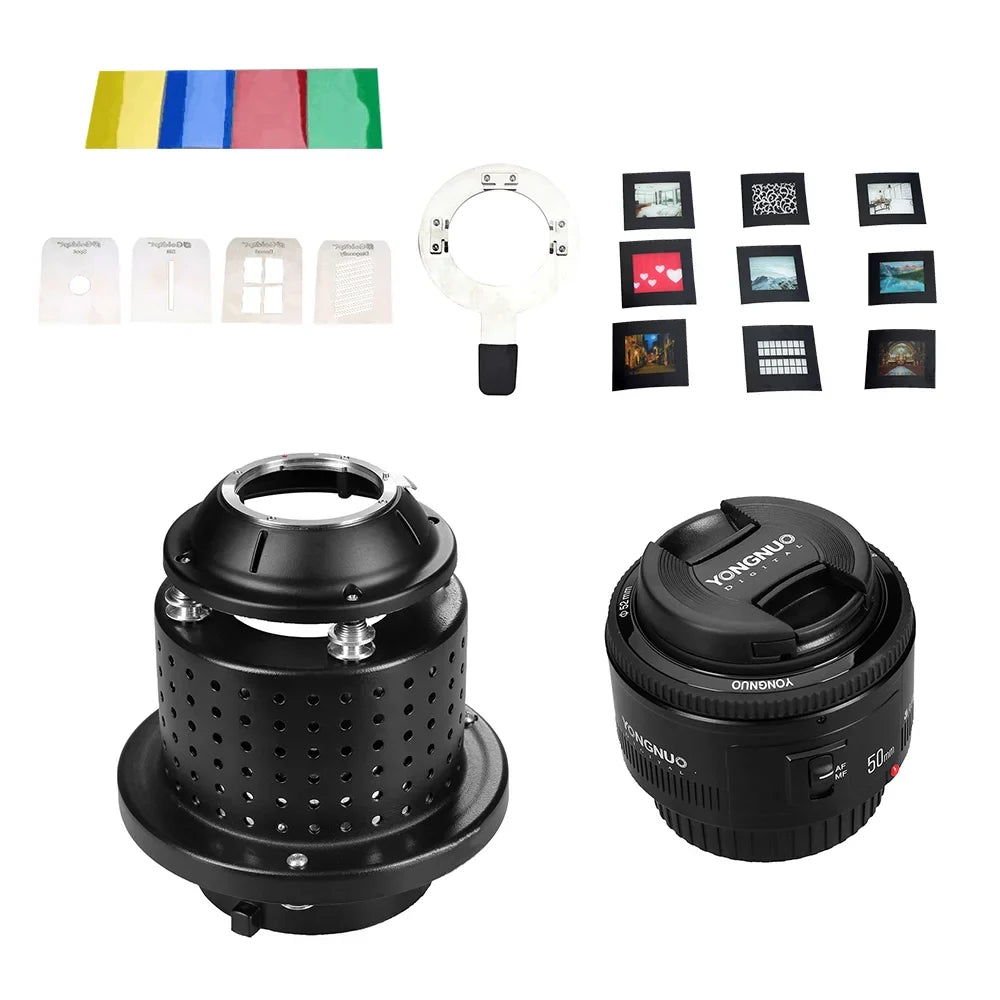 Mount Flash YN50mm F1.8 Art Styling Photographic Bowens Equipment Video Accessories Conical Concentrator Snoot with YONGNUO Lens SN-29 NiceFoto Snoot