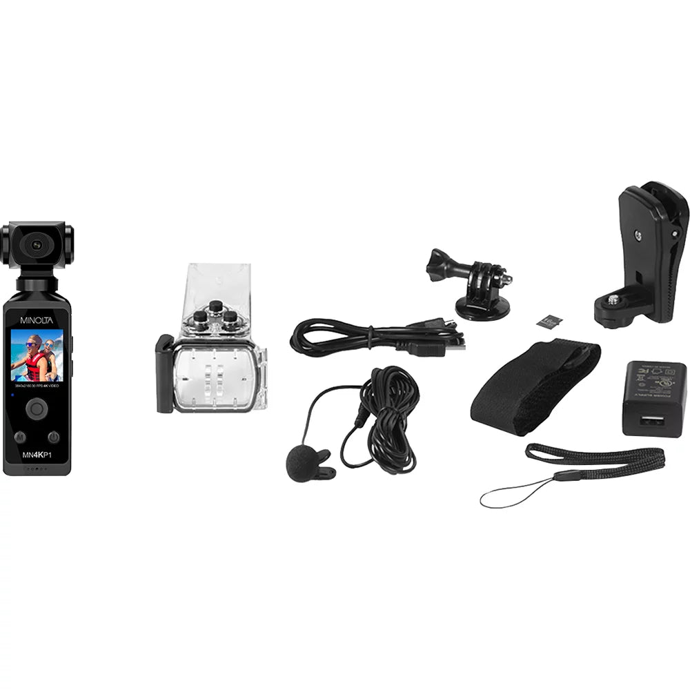 (Black) & 4K Waterproof Minolta HD Ultra Housing Pocket w/WiFi MN4KP1 Camcorder