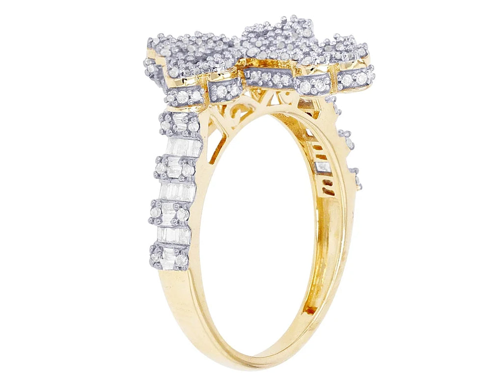 Diamond 0.875 Cross Gold Ring 10K Baguette CT Yellow-White