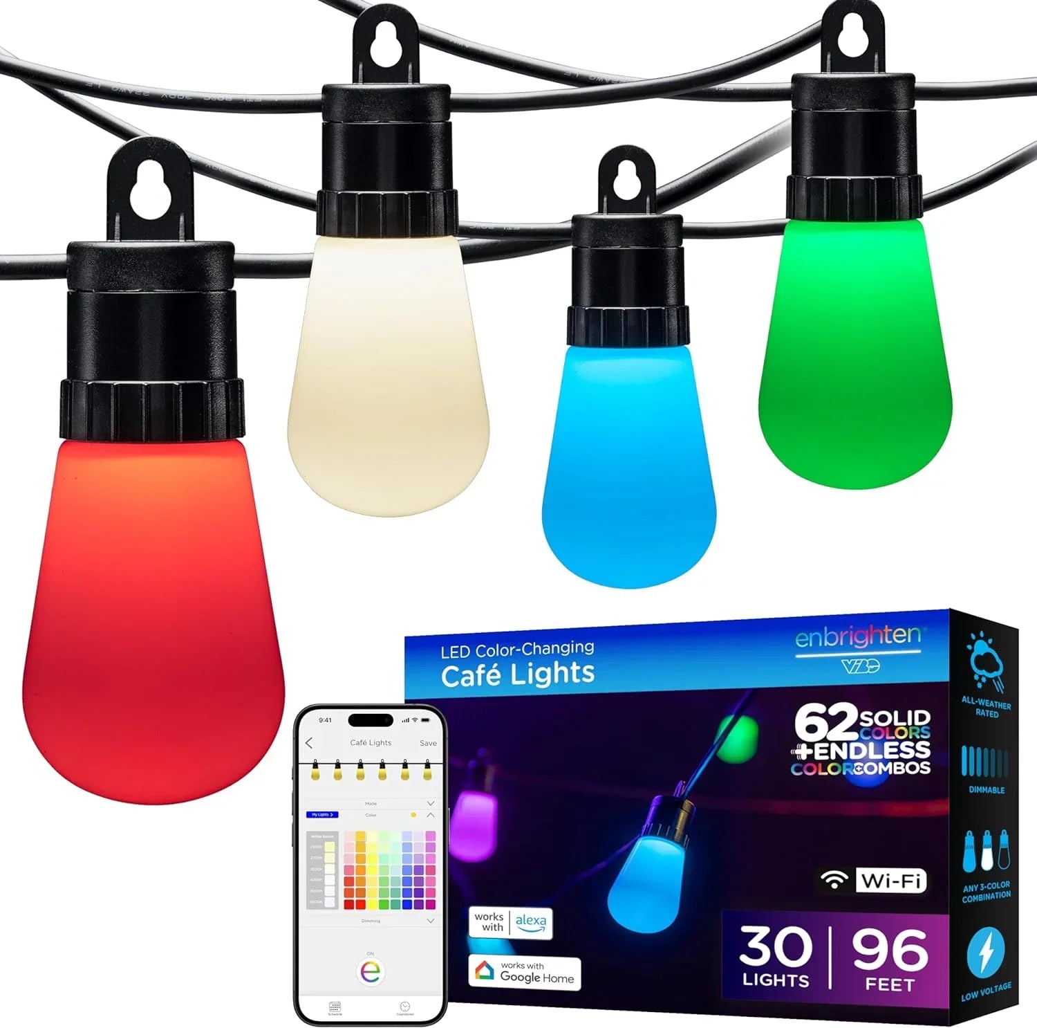 Dimmable Lights, RGB Outdoor Color Weatherproof, String String 30 Wi-Fi MINGFENG Lights, Lightweight Smart LED App 96 Customizable, Lights, Control, Patio Changing 79617 ft,