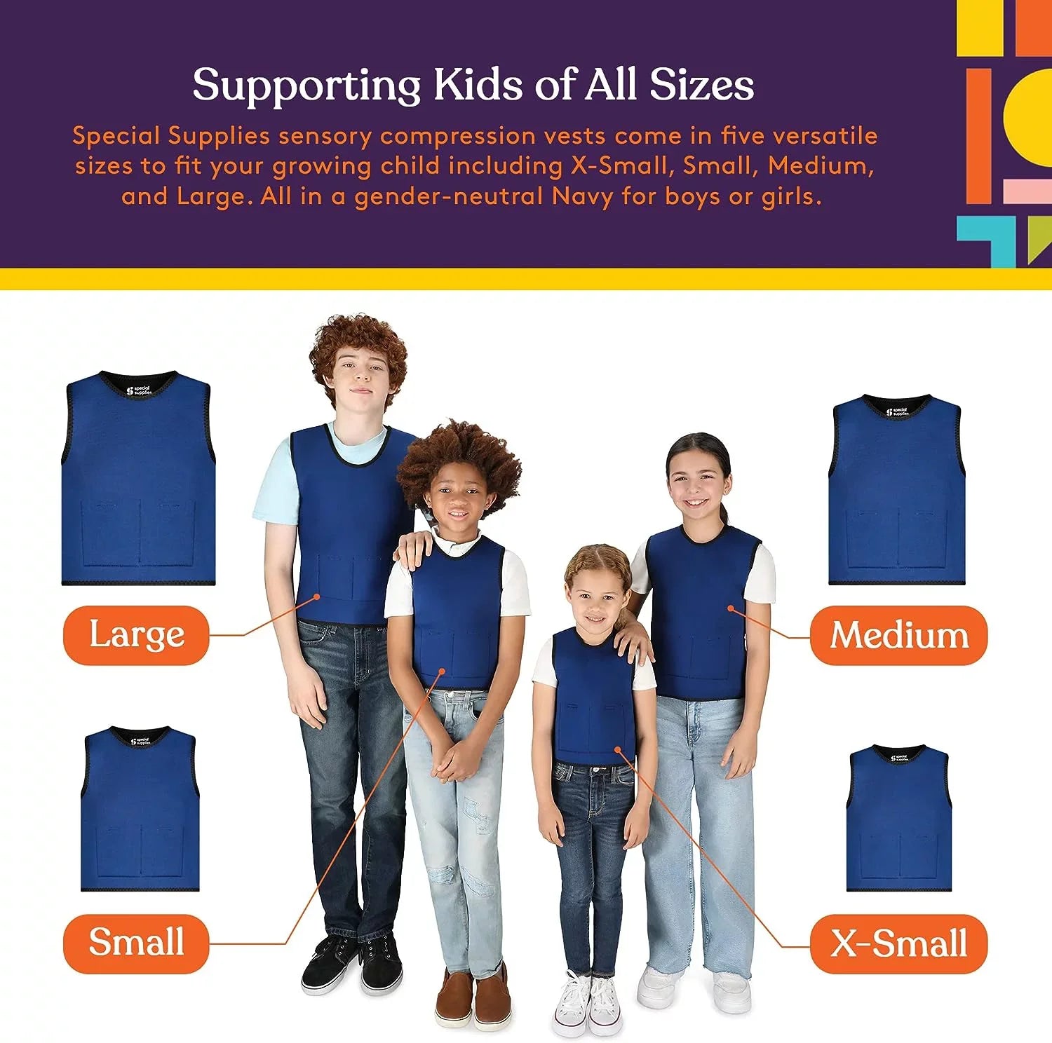 Disorders, Kids with and Fit Adjustable Compression with Special 24x42 Vest Supportive Supplies Processing Weight inches) Weighted Calming ADHD, and for (Large Sensory Autism,